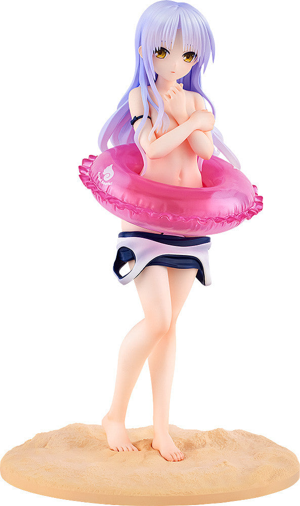 Good Smile Company Angel Beats Kanade Tachibana 17 scale figure in a school swimsuit with pink inner tube standing on a sandy base