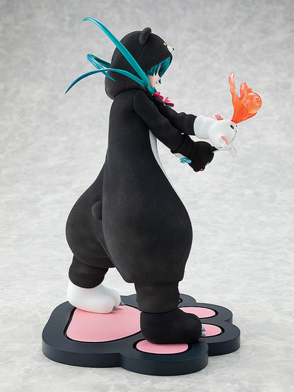 Side view of Yuna figure showing bear gloves and flowing cape detail