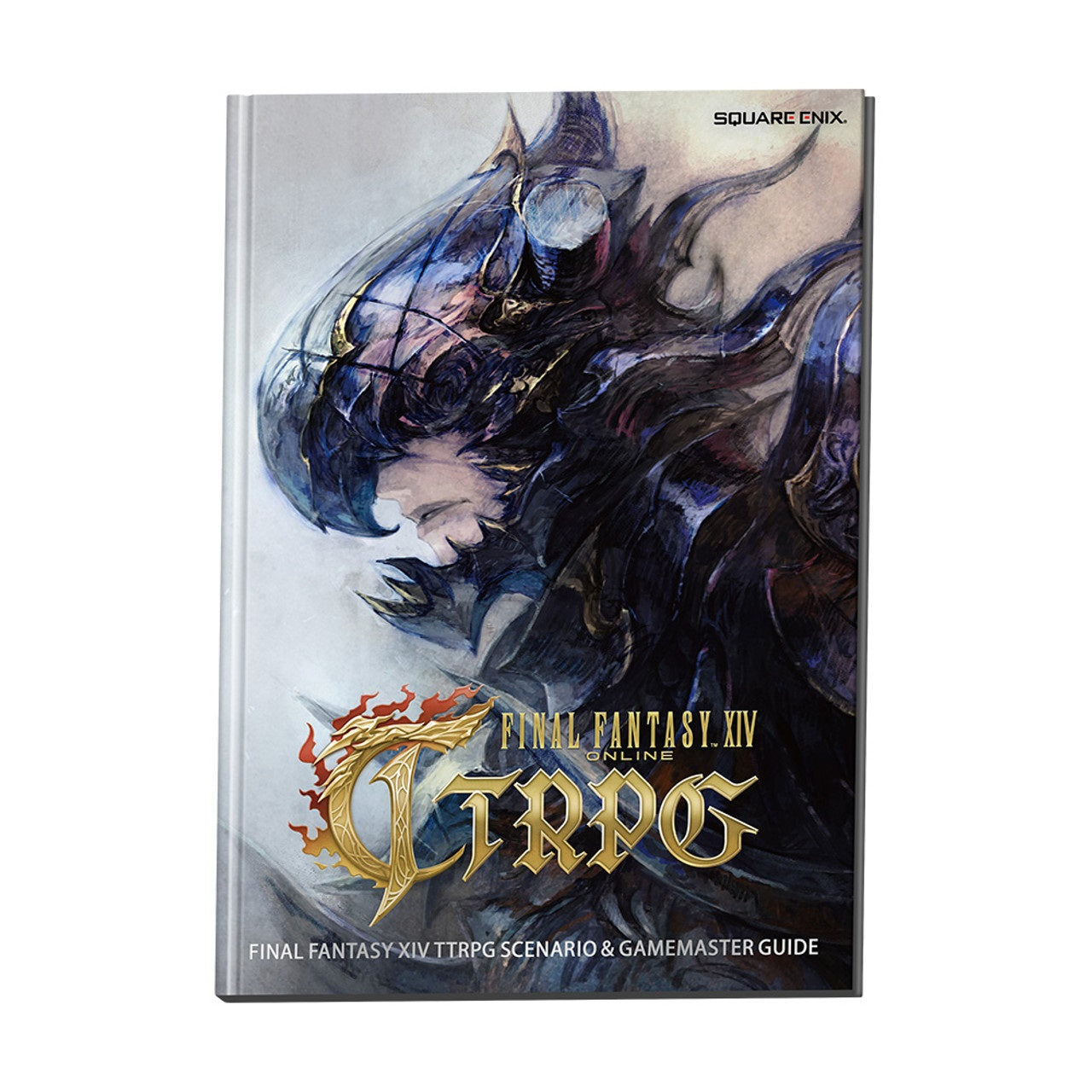 Final Fantasy XIV TTRPG Scenario and Gamemaster Guide book featuring dramatic cover art of a dark armored figure and golden title text