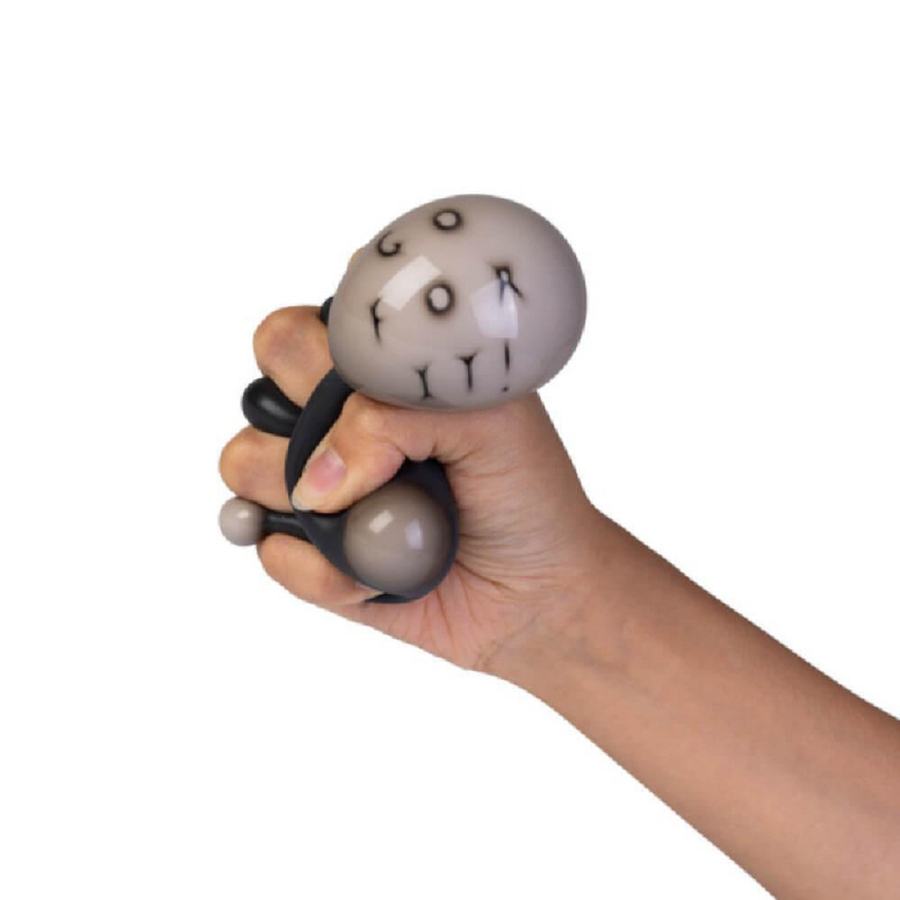 Person squeezing a stress ball labeled "GO FOR IT!"
