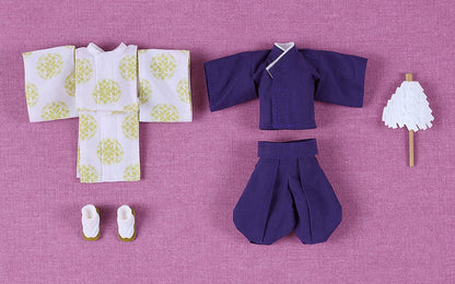 Nendoroid Doll Fox Kannushi Rei outfit set with patterned kimono purple hakama geta sandals and white umbrella