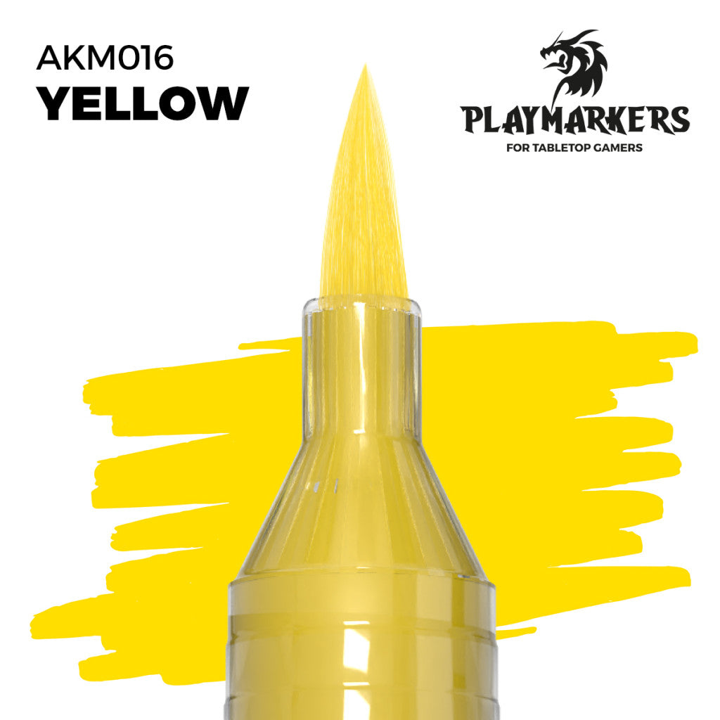 Yellow marker tip and paint swatch, Playmakers hobby paint for tabletop gamers