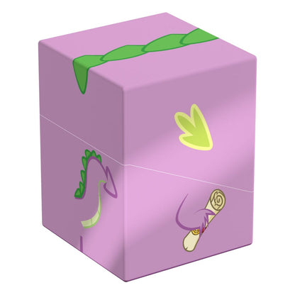 A light purple Ultimate Guard Squaroe box from My Little Pony, adorned with green outlines of Spike the dragon and a magical scroll