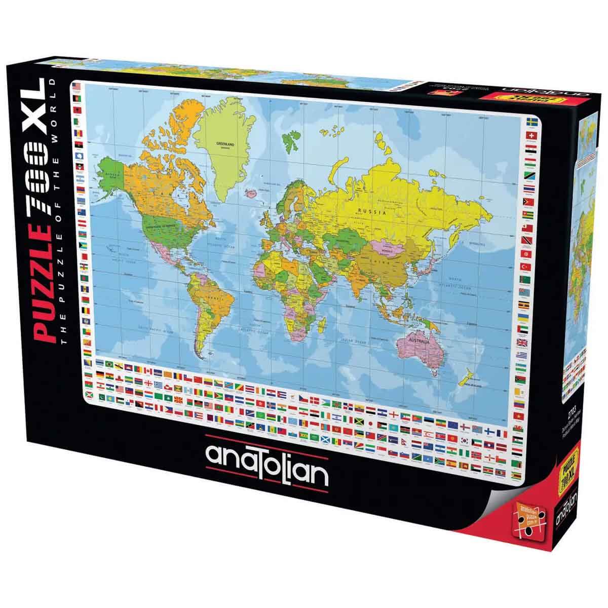 Anatolian 700 XL world map jigsaw puzzle box with country flags border