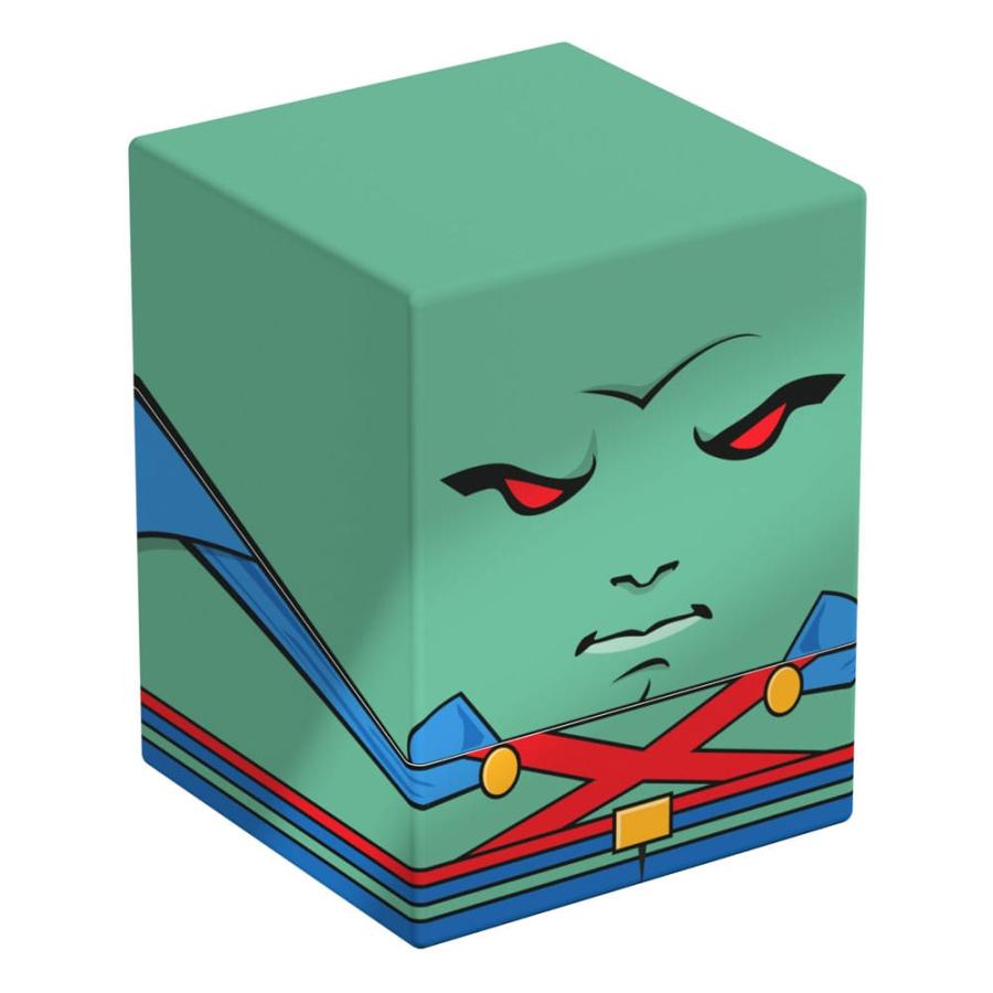 Green cube product featuring Martian Manhunter's face, red eyes, and classic costume design