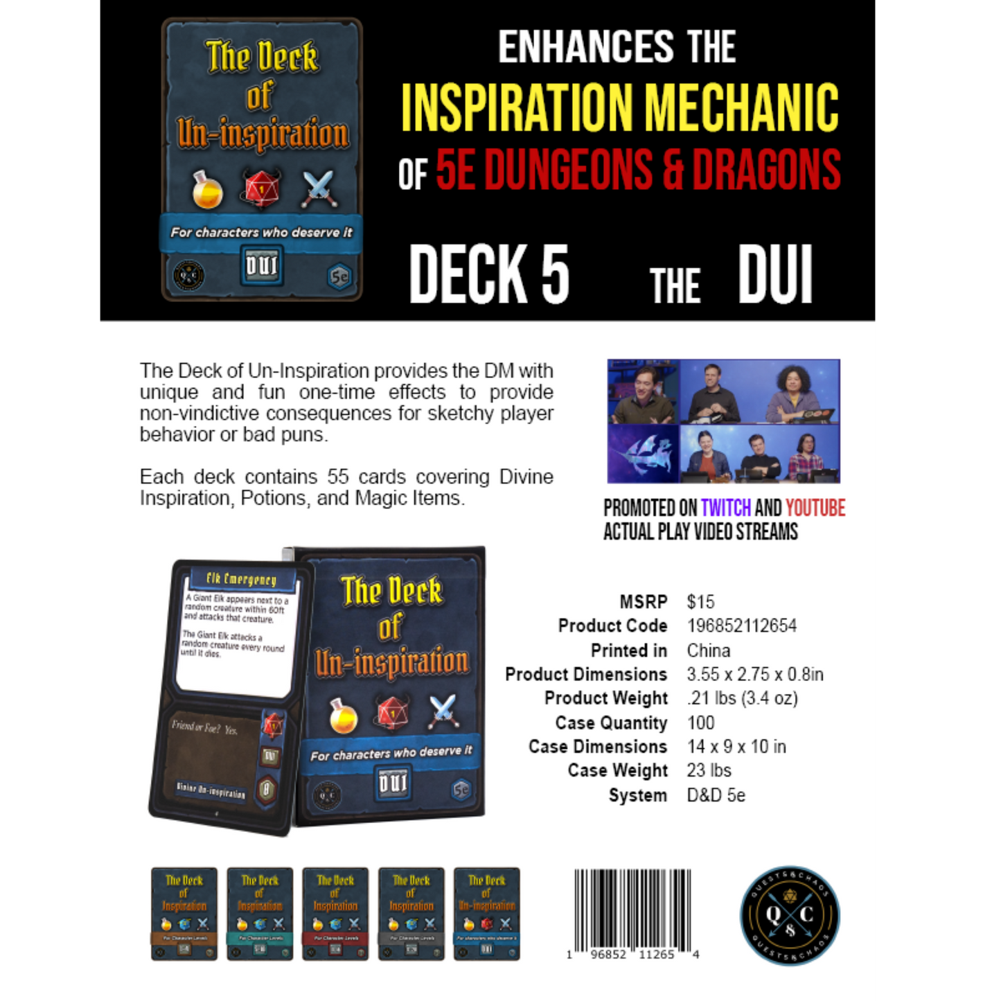 The Deck of Un-inspiration (DUI), a D&D 5e card game enhancing the inspiration mechanic with player consequences