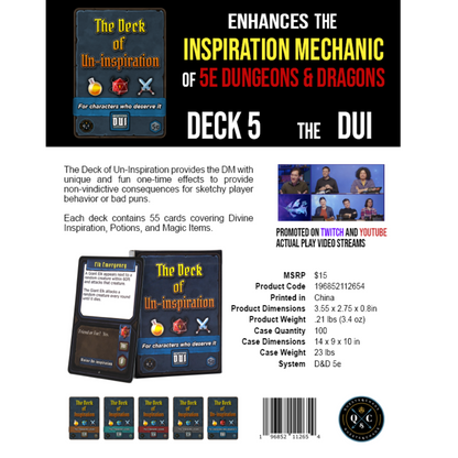 The Deck of Un-inspiration (DUI), a D&D 5e card game enhancing the inspiration mechanic with player consequences
