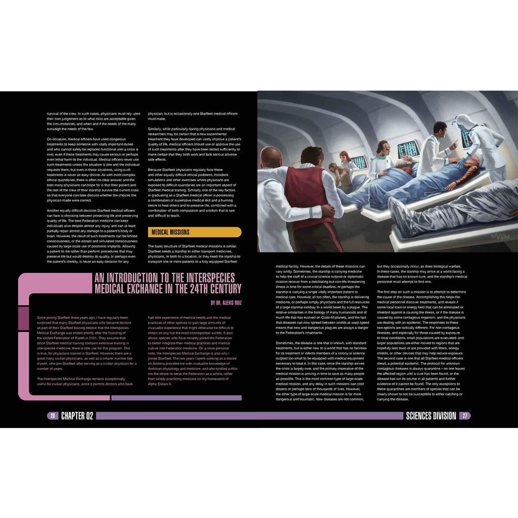 Four doctors in a futuristic medical bay tend to a patient on a bed, surrounded by advanced equipment