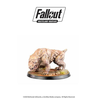 Fallout Wasteland Warfare miniature of a snarling mutated dog-like creature on a base