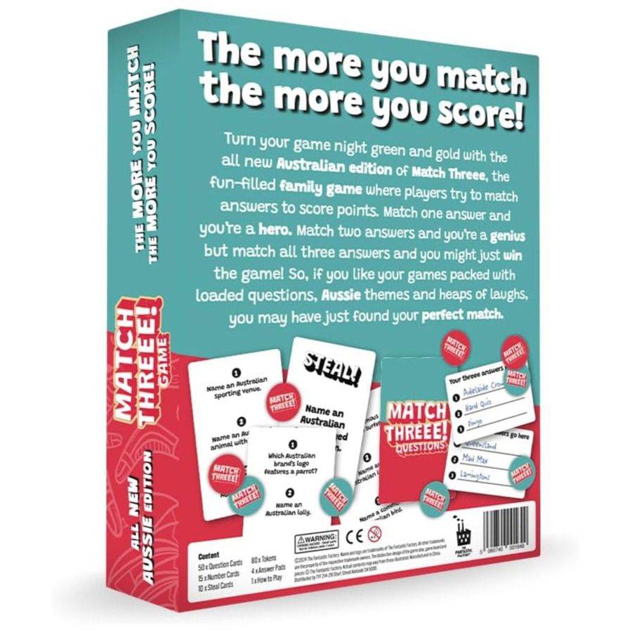 Match Three! Game packaging box back view