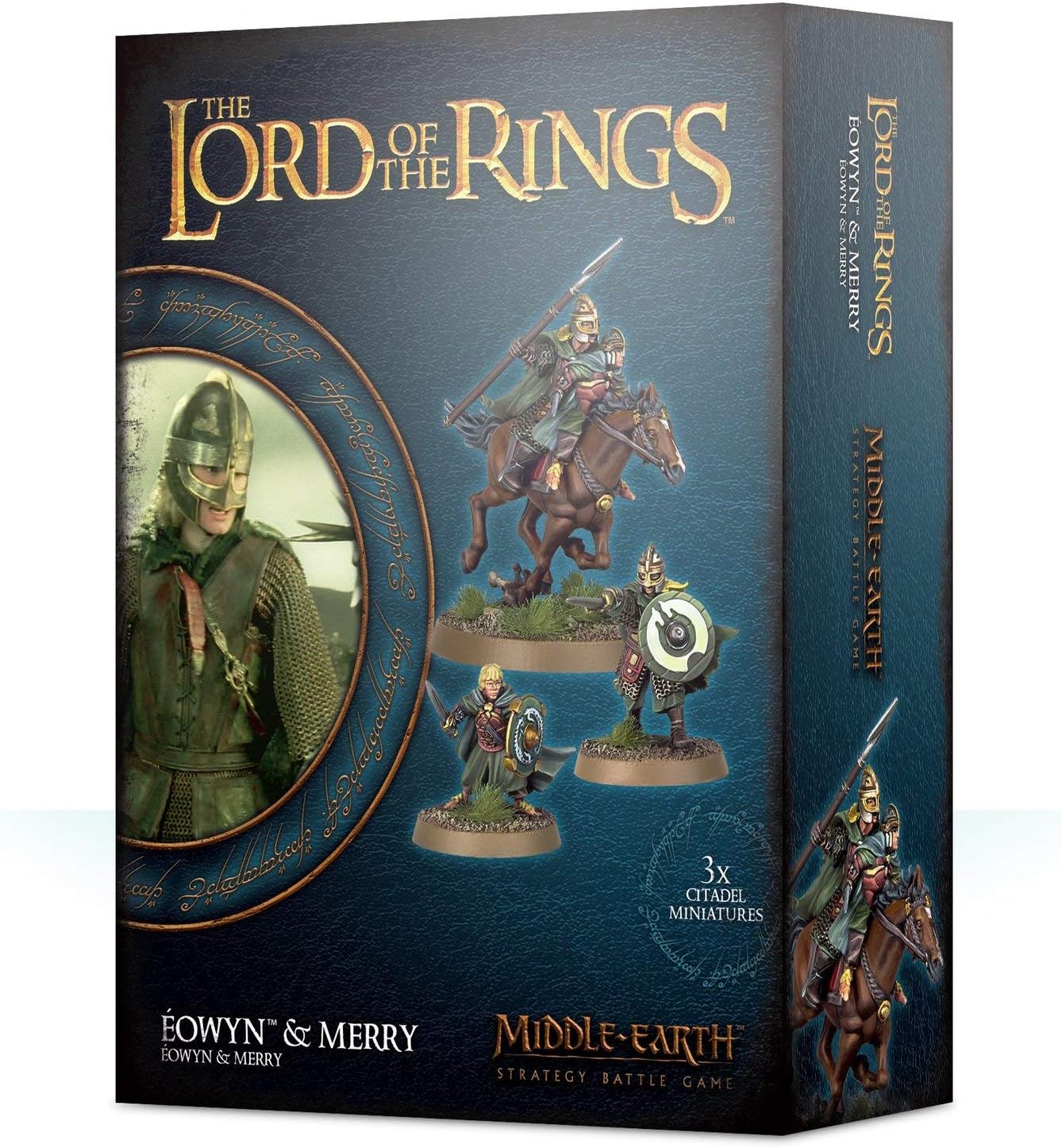 LOTR Strategy Battle Game box featuring Eowyn (mounted) and Merry (on foot) Citadel miniatures set