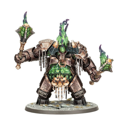 This professionally painted miniature depicts the Dominator Engine a massive automaton in dark bronze armor with a swirling green flame core and two wickedly bladed weapons