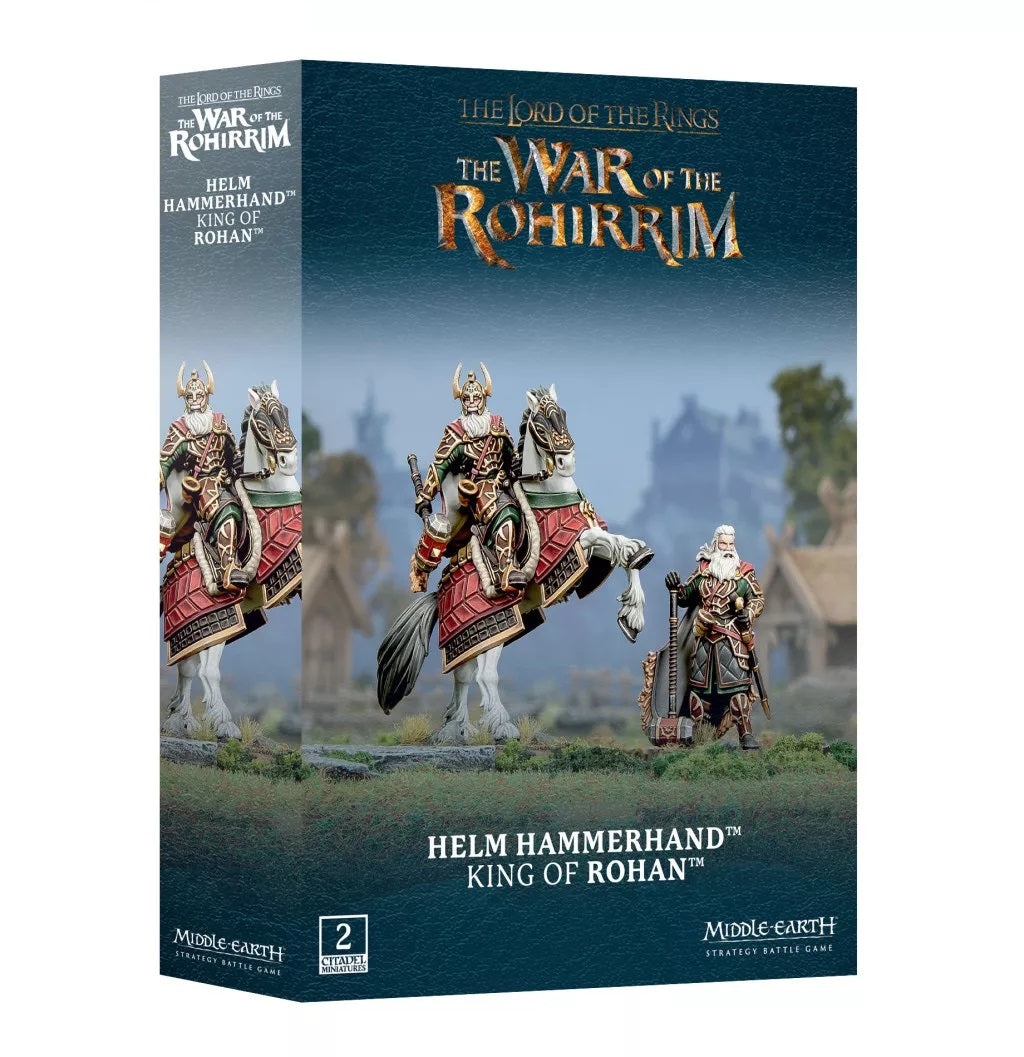Middle-earth Strategy Battle Game box featuring Helm Hammerhand miniatures, mounted and on foot with a hammer