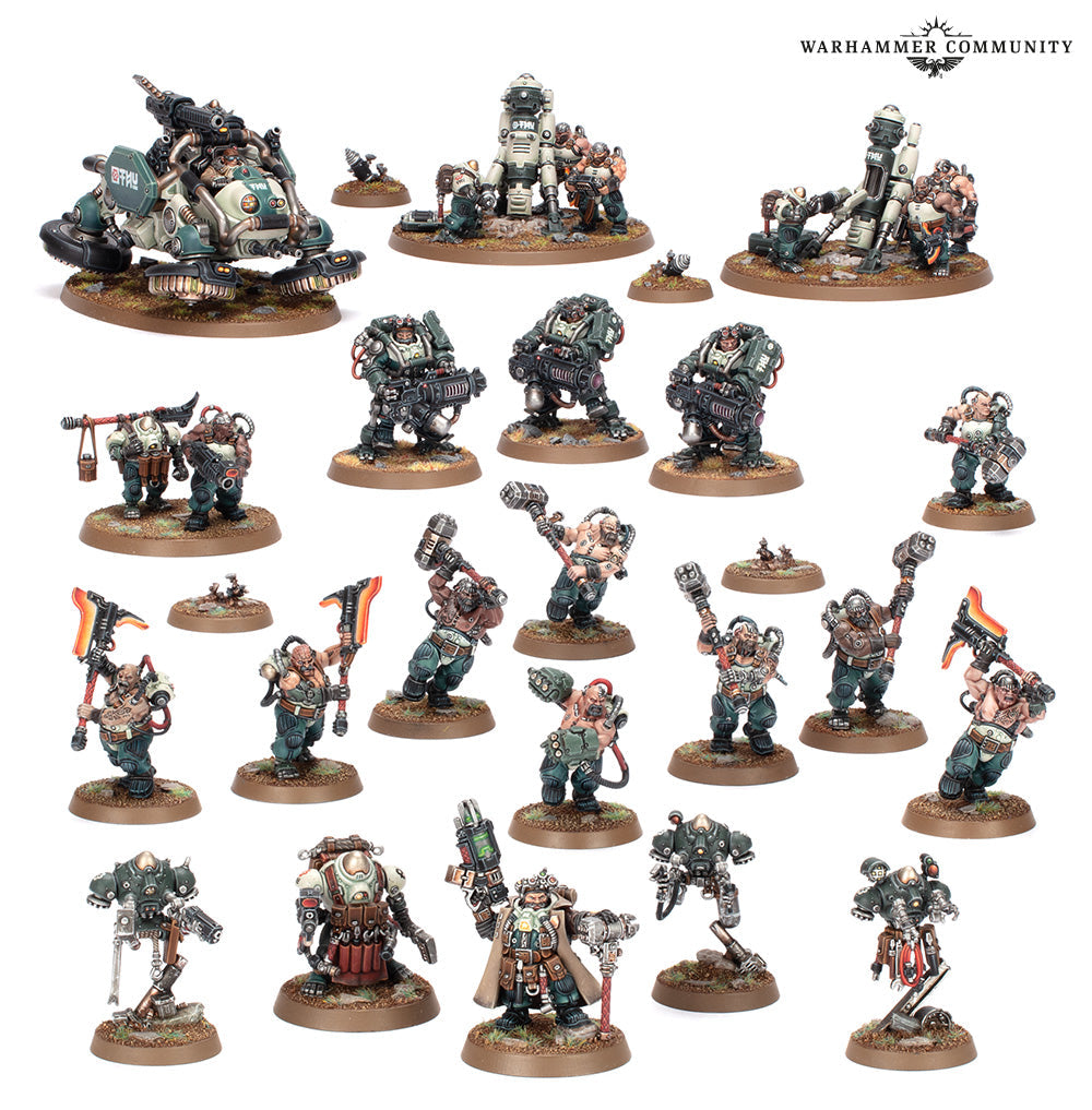 This large collection of Leagues of Votann Cthonian Prospectors features dwarf miners, heavy weapon squads, support robots, and a tracked vehicle