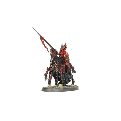 Soulblight Gravelords Lances of the Crimson Keep single miniature depicting a mounted vampire knight in detailed red and black armor charging with an elevated lance