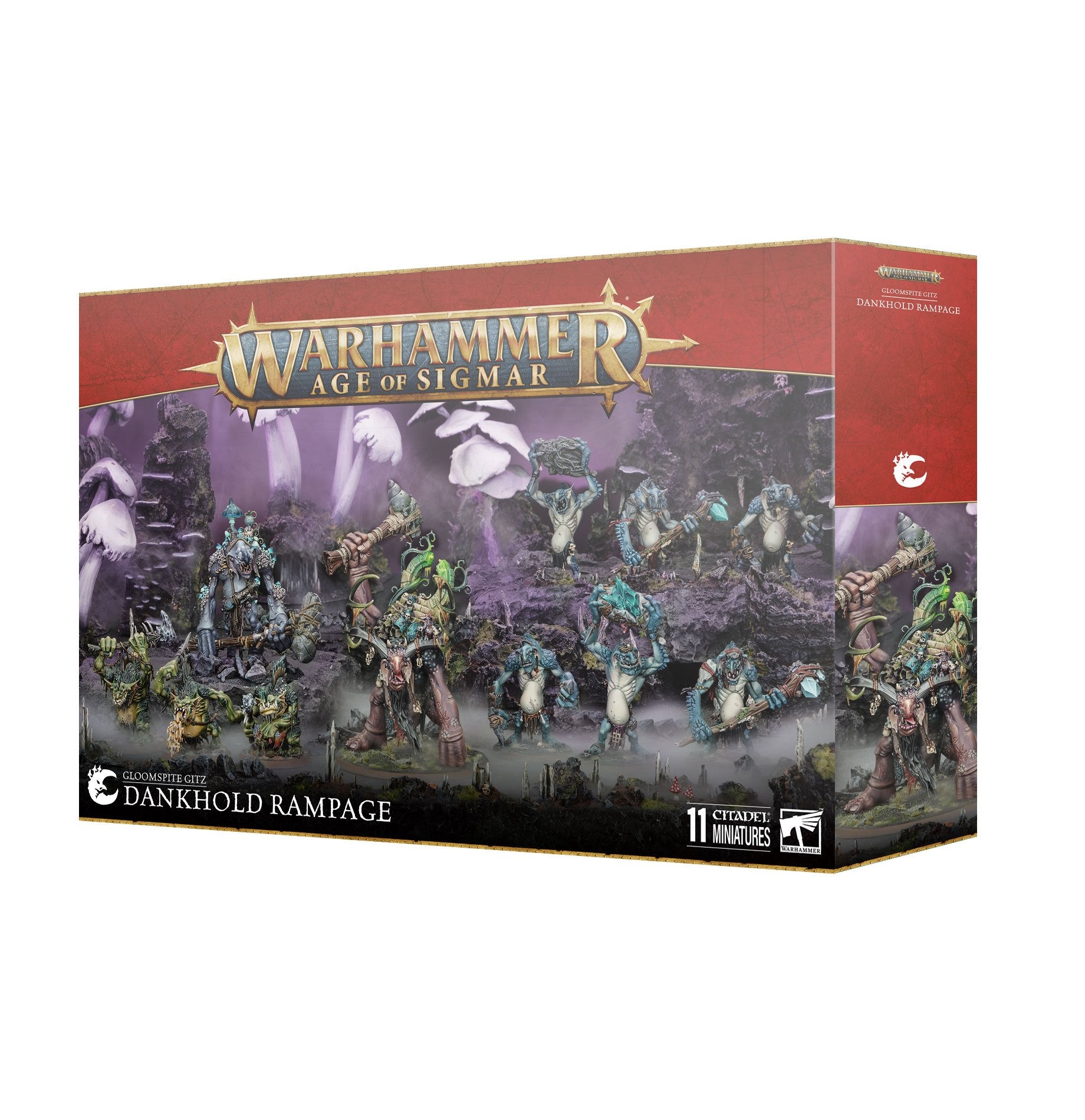 Gloomspite Gitz Dankhold Rampage box set for Warhammer Age of Sigmar displaying all eleven included Troggoth Citadel miniatures