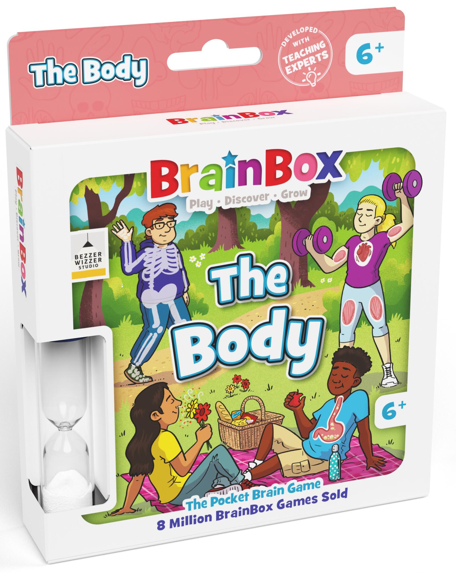 BrainBox The Body educational game with hourglass and colorful illustrated box for ages 6
