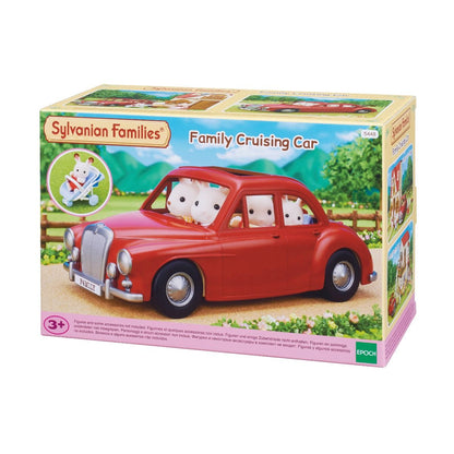 Sylvanian Families Family Cruising Car toy box showing a red car carrying three white bunny figures