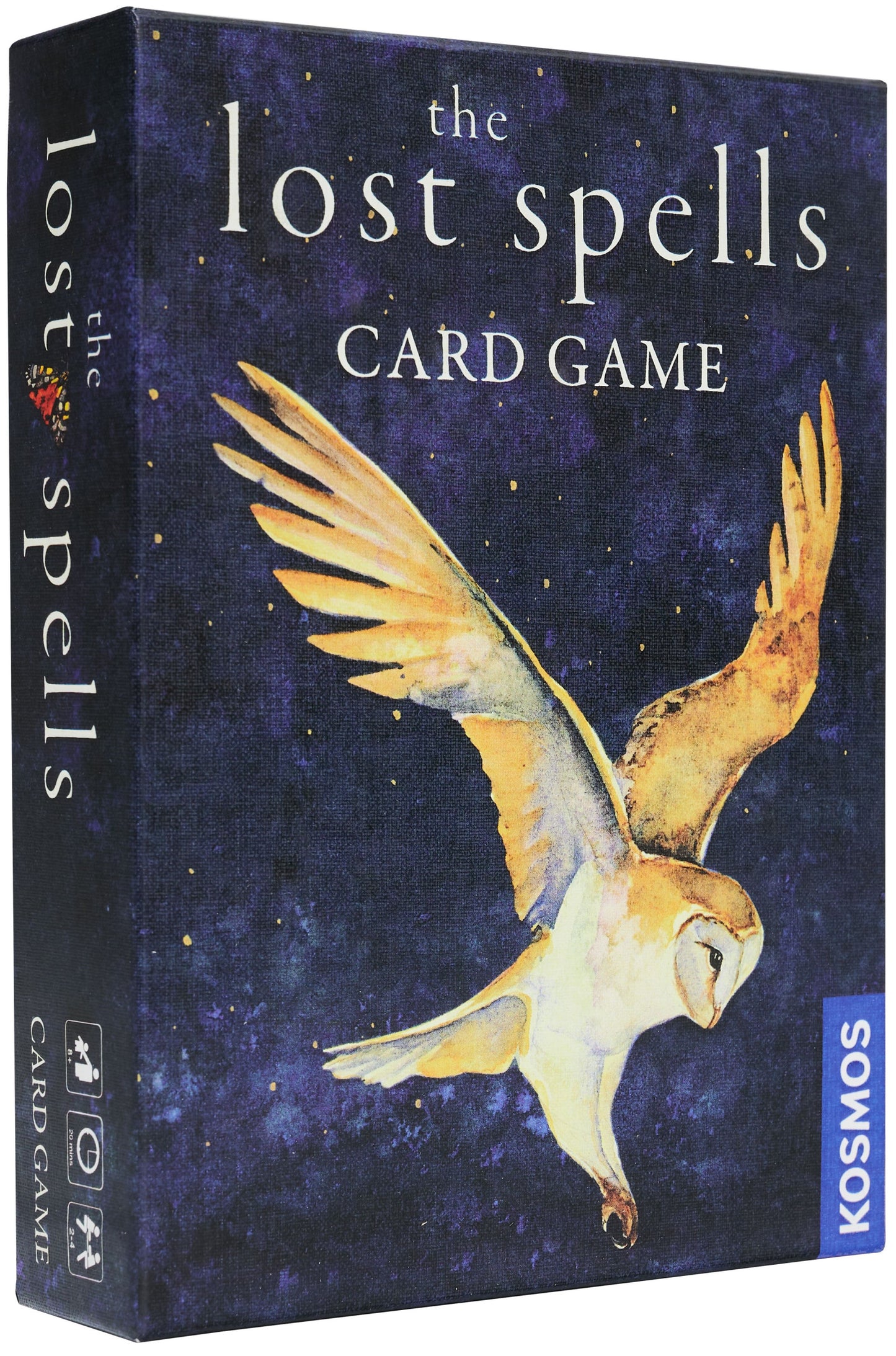 Box front cover of The Lost Spells Card Game forest-themed artwork with animal illustrations