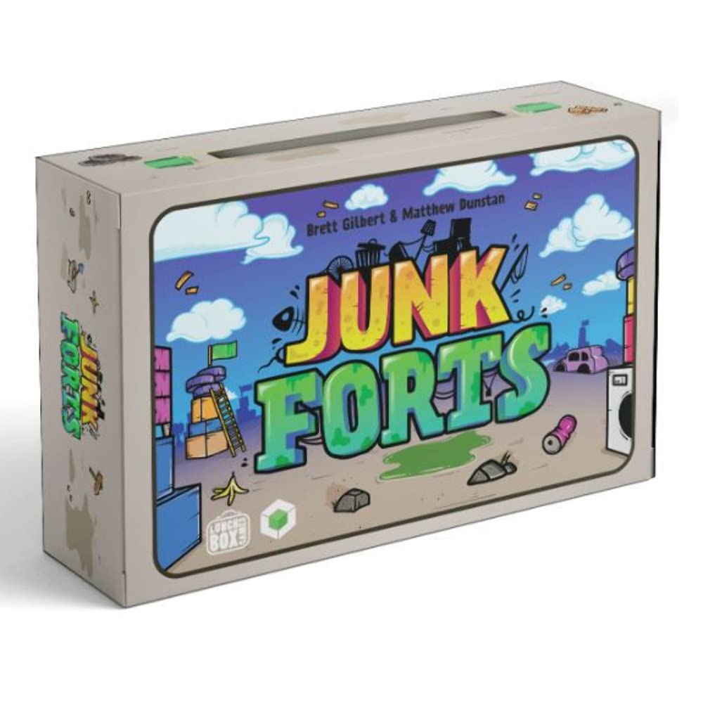 Junk Forts board game box featuring illustrated junkyard theme