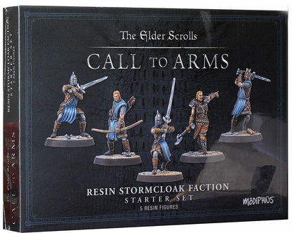 The Elder Scrolls Stormcloak Resin Faction miniatures featuring Nordic warriors in detailed armor with weapons drawn