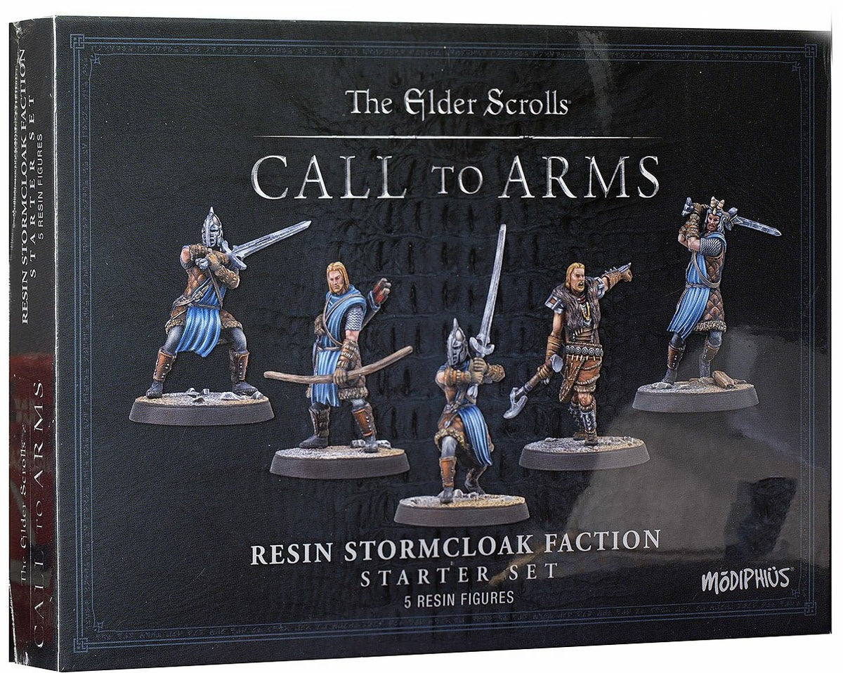 The Elder Scrolls Stormcloak Resin Faction miniatures featuring Nordic warriors in detailed armor with weapons drawn