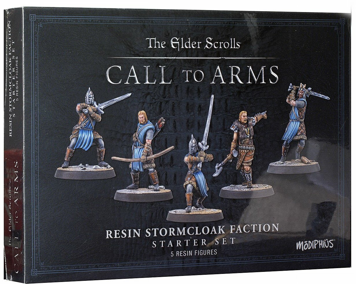 The Elder Scrolls Stormcloak Resin Faction miniatures featuring Nordic warriors in detailed armor with weapons drawn