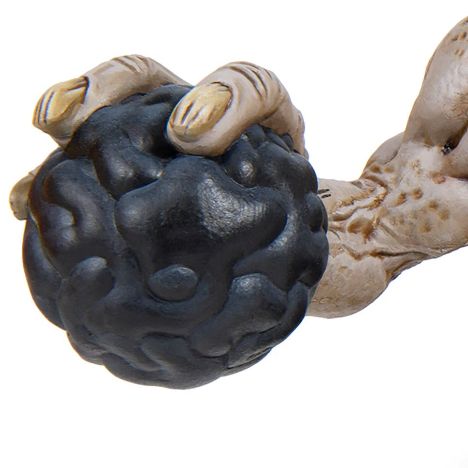 Grotesque hand with claws gripping a dark, lumpy sphere (Devil Fruit or brain-like object) on a white background