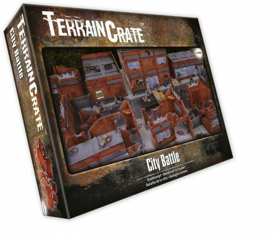 TerrainCrate City Battle boxed set mockup with urban terrain theme