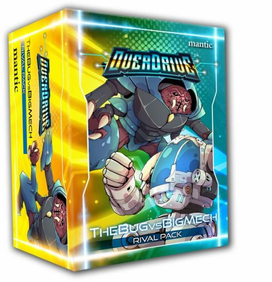 Overdrive The Bug Vs Big Mech Rival Pack board game box featuring alien and robot characters in action poses