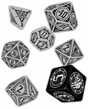 Elderwood Sacred Dice White &amp; Black Celtic Knot design 7-piece set