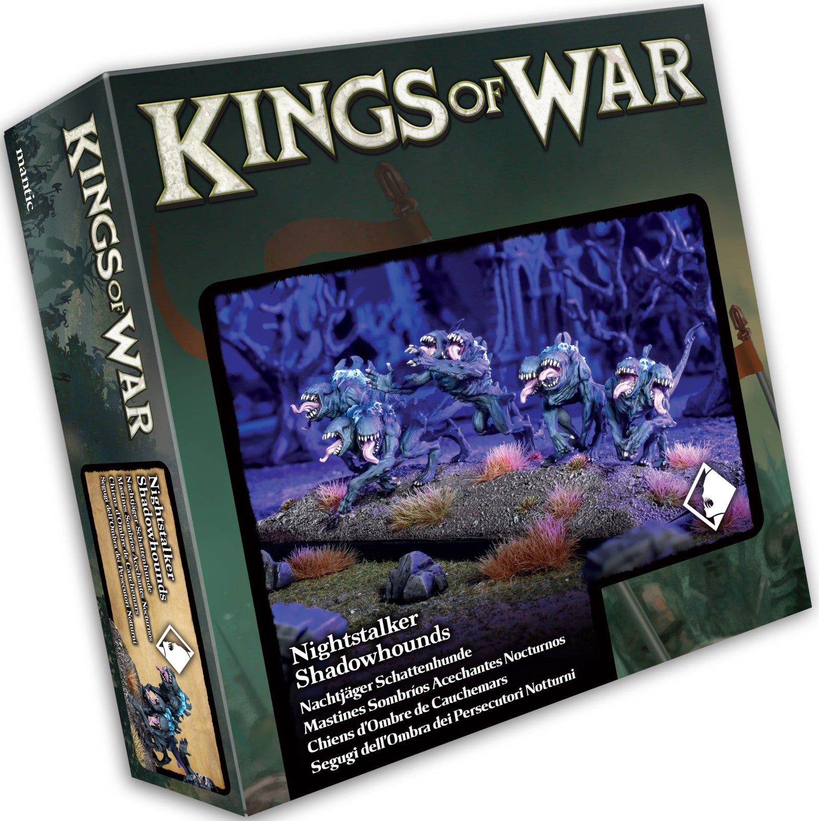 Kings of War Nightstalker Shadowhounds game box with detailed miniatures