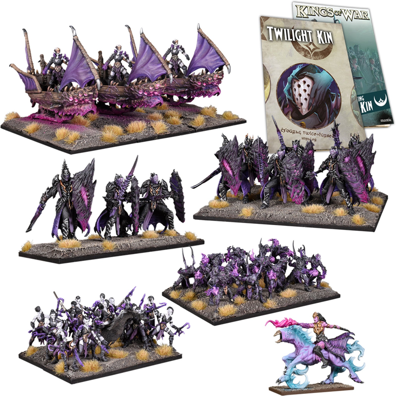 Kings of War Twilight Kin Mega Army box with dark elven miniatures