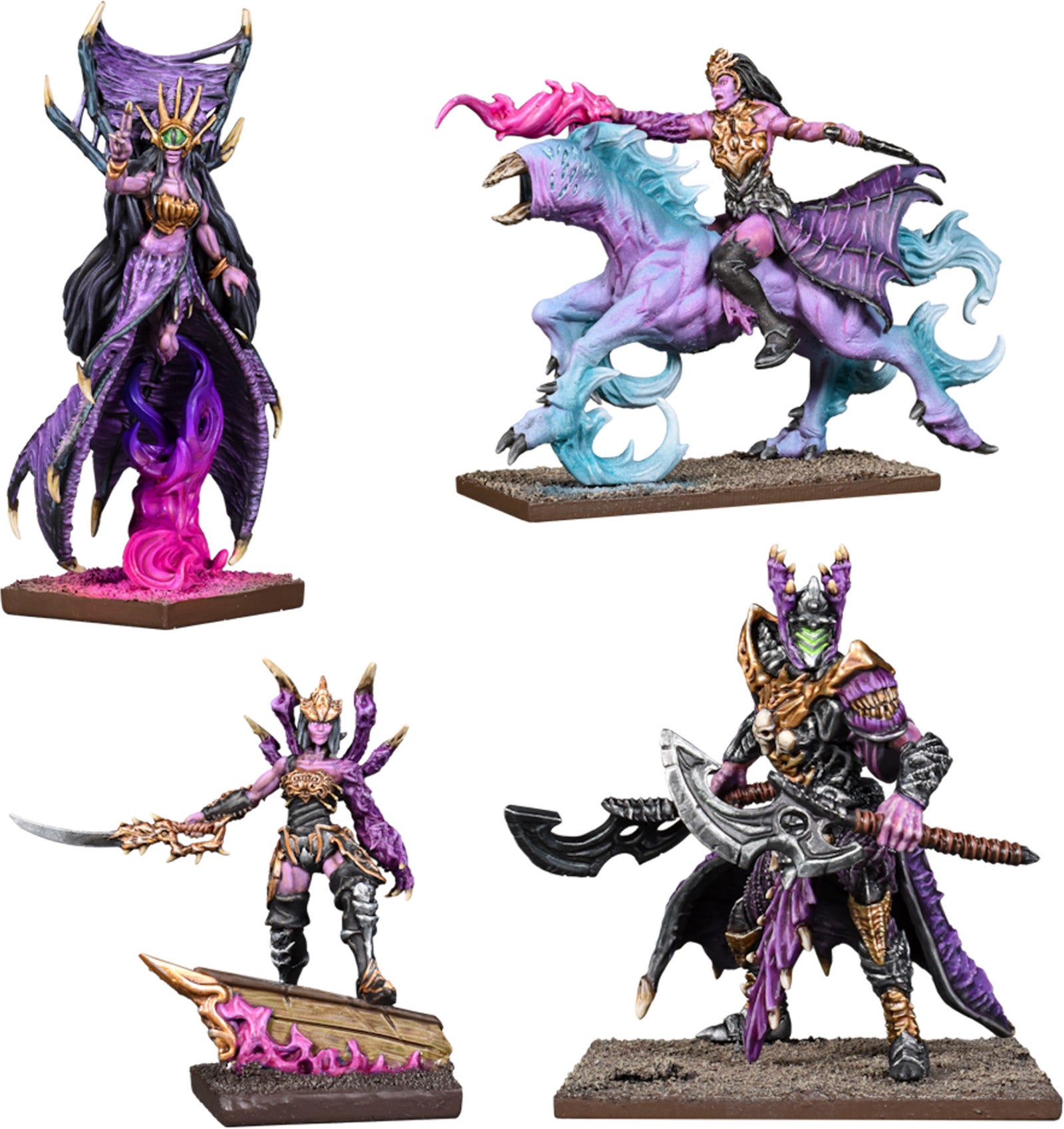 Kings of War Twilight Kin Heroes fantasy figures set in purple and gold armor