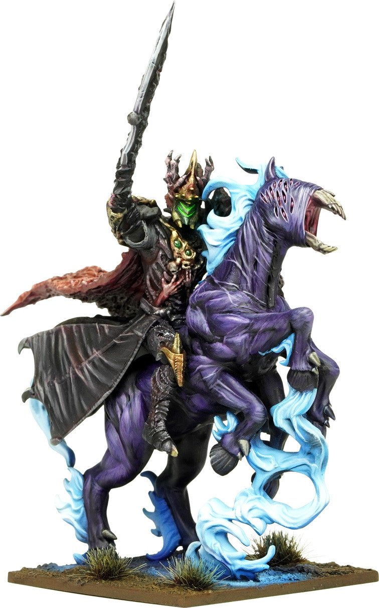 Kings of War Mikayel, Lord of Nightmares miniature depicting a dark, armored figure with menacing wings and a glowing weapon