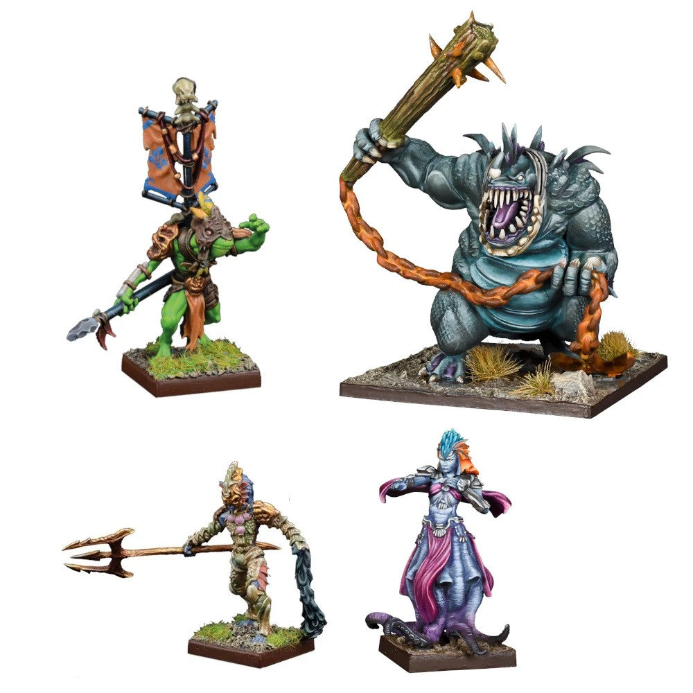 Kings of War Trident Realm Hero Pack includes four painted miniatures on bases.