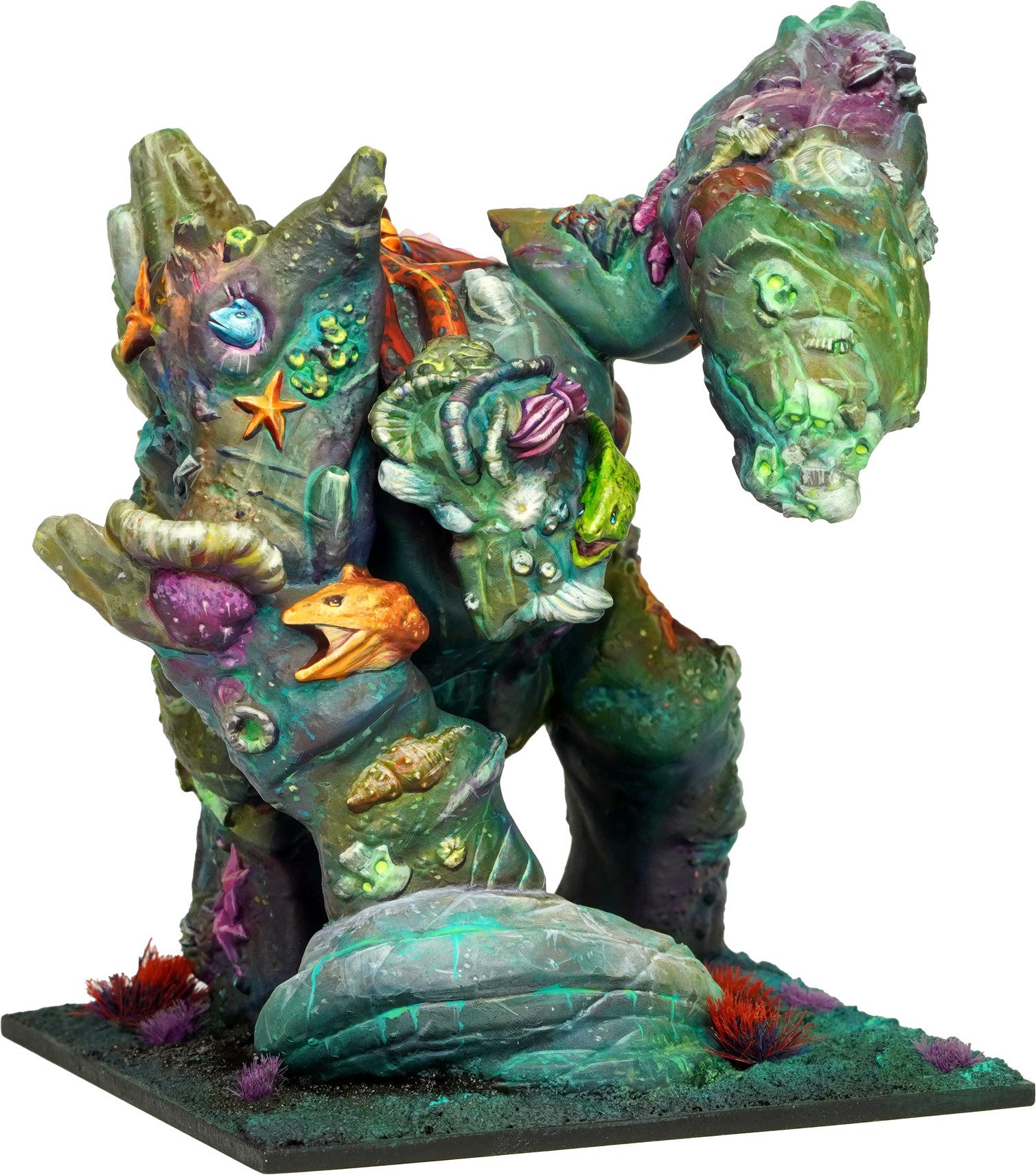 Kings of War Coral Giant resin figure, intricately painted with coral, fish, and sea creatures