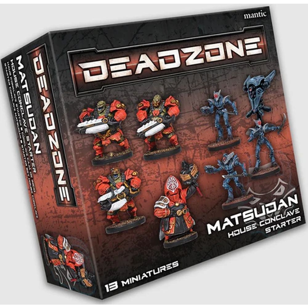 Deadzone Matsudan House Conclave Starter box, showing 13 sci-fi miniatures on the cover