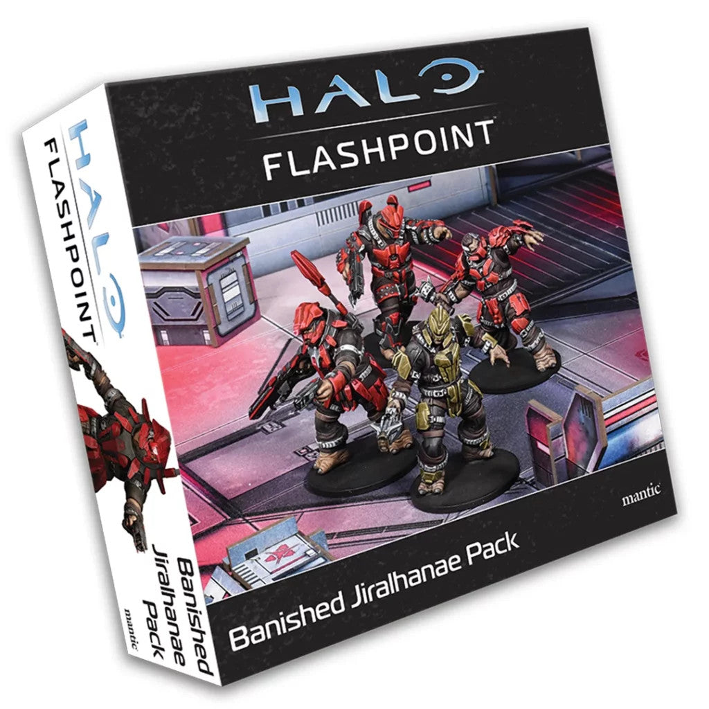 The HALO Flashpoint Banished Jiralhanae Pack box features four highly detailed miniatures of Jiralhanae Brutes, three wearing red armor and one wearing gold