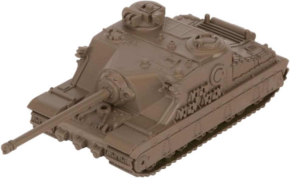A brown model Jagdpanther tank destroyer, viewed from an elevated front-right angle