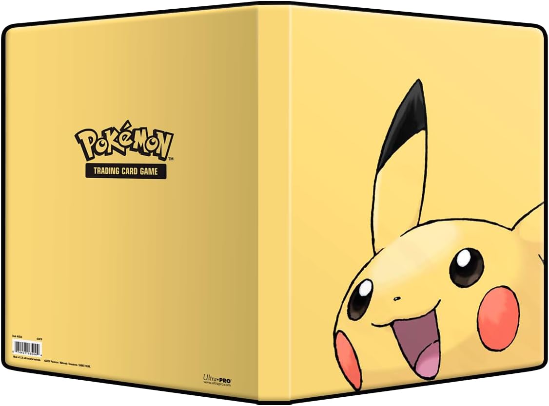 Pokemon TCG yellow deck box showing the logo and a close-up of a happy Pikachu