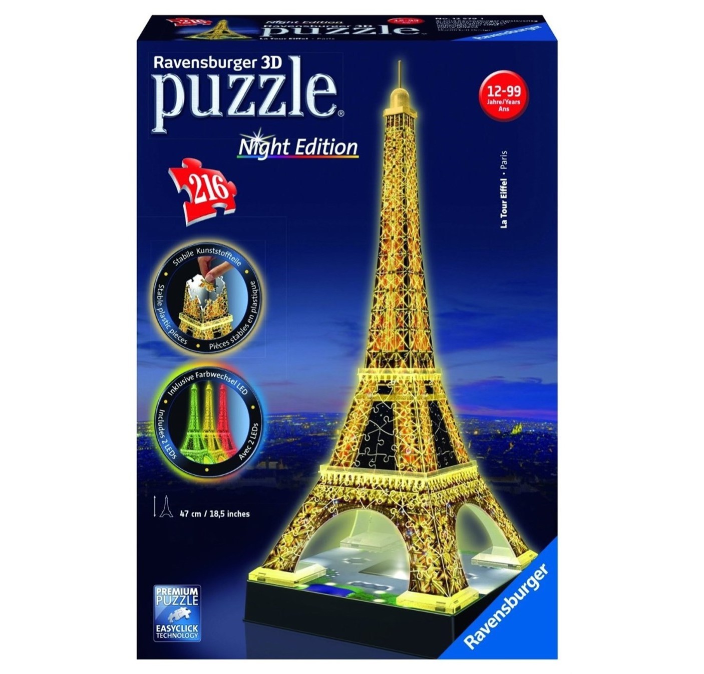 Ravensburger - 3D Eiffel Tower At Night - 216 Piece Jigsaw - Good Games