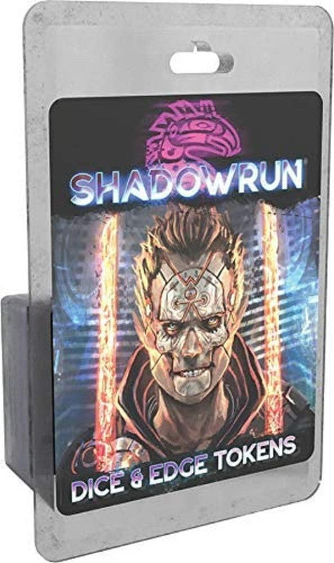 Shadowrun Dice and Edge Tokens set with futuristic character artwork