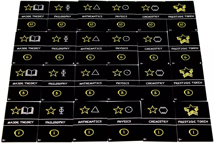 Einstein His Amazing Life and Incomparable Science board game tokens black with yellow symbols and text