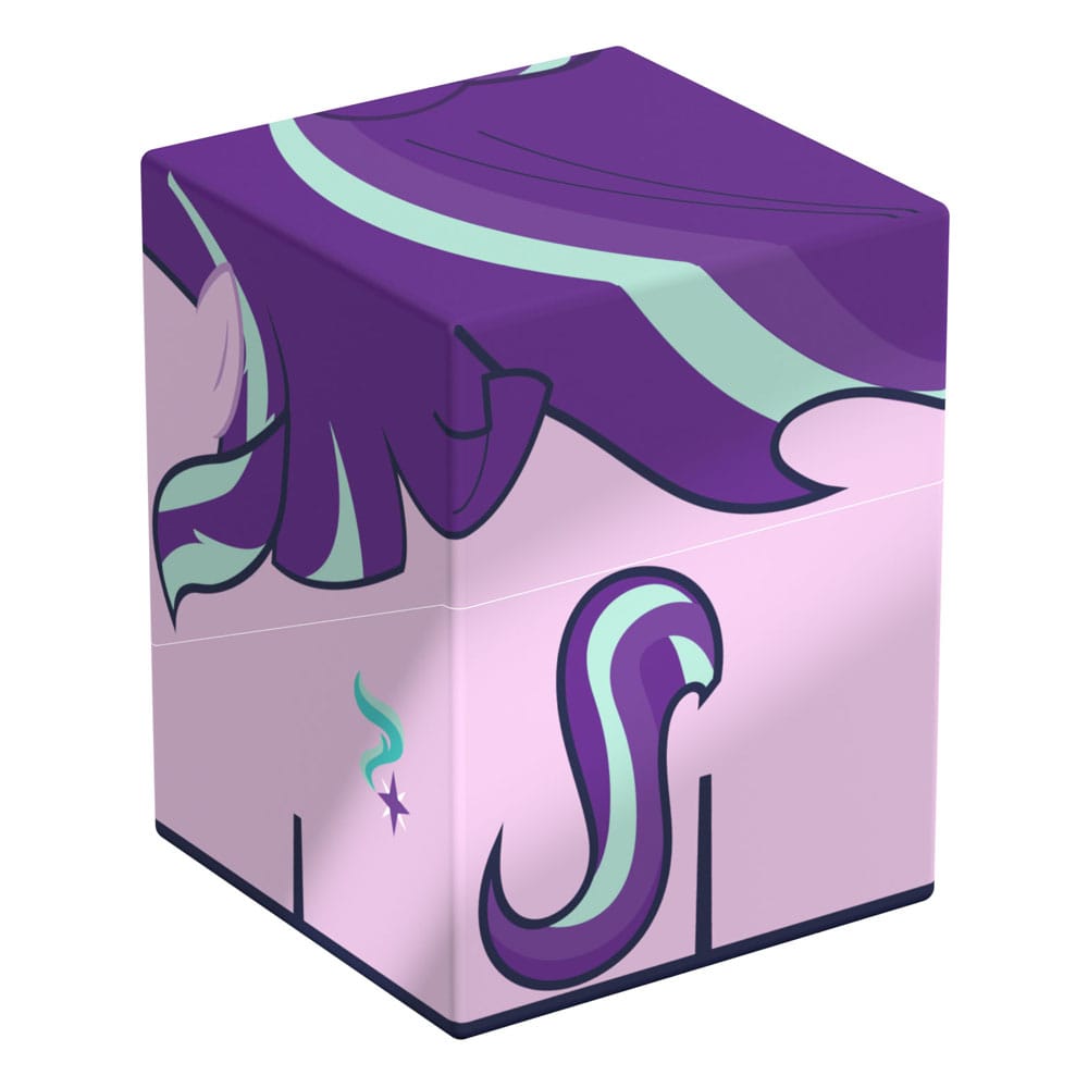 Ultimate Guard Squaroe deck box adorned with My Little Pony&#39;s Starlight Glimmer artwork featuring purple and teal mane, tail, and cutie mark on a pink background