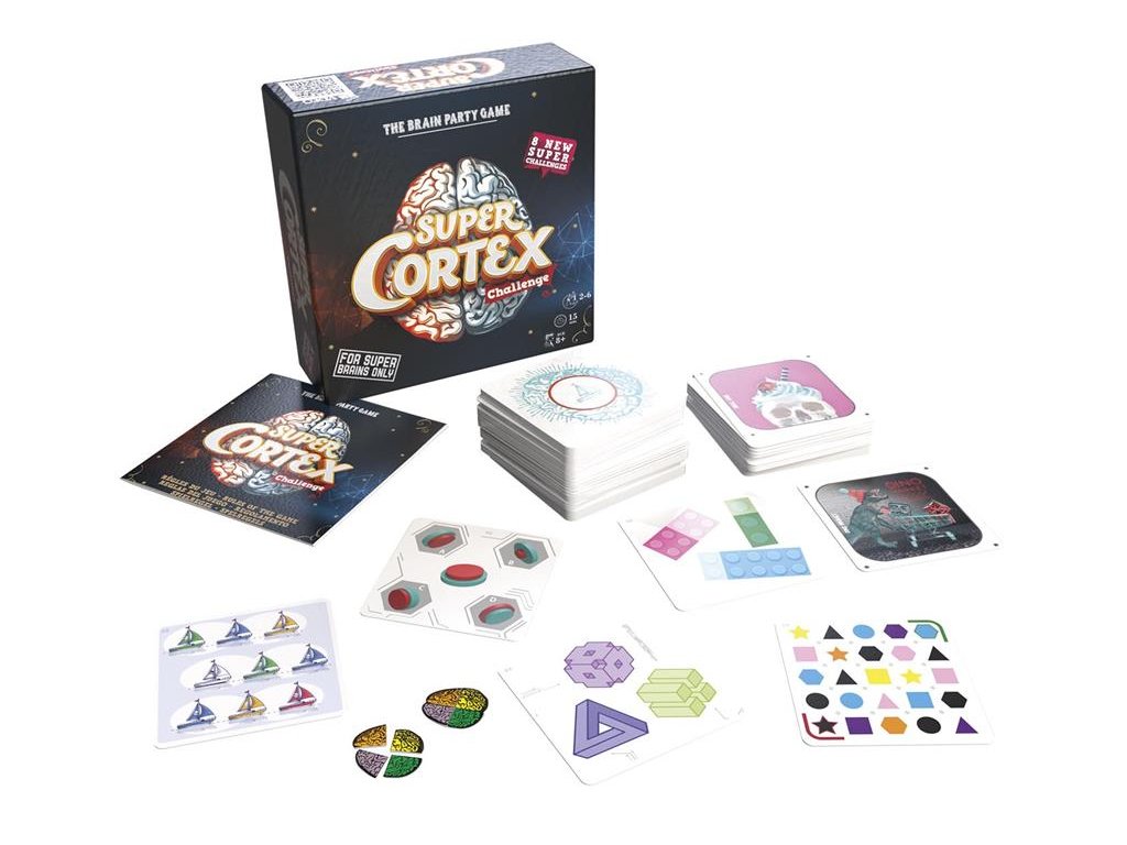 Super Cortex Challenge game components and cards