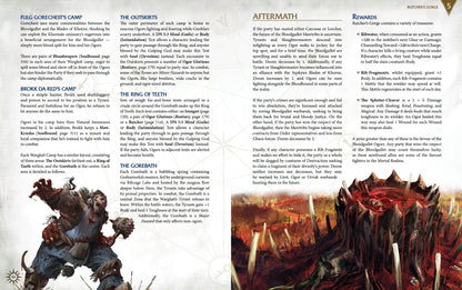 A gaming rulebook page with a fierce green-skinned ogre and a jagged, blood-filled pit