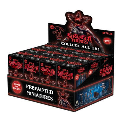 Stranger Things Prepainted Miniatures display box featuring the Demogorgon