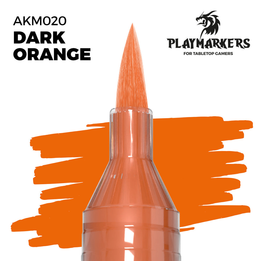 Dark Orange marker tip and paint swatch, Playmakers hobby paint for tabletop gamers