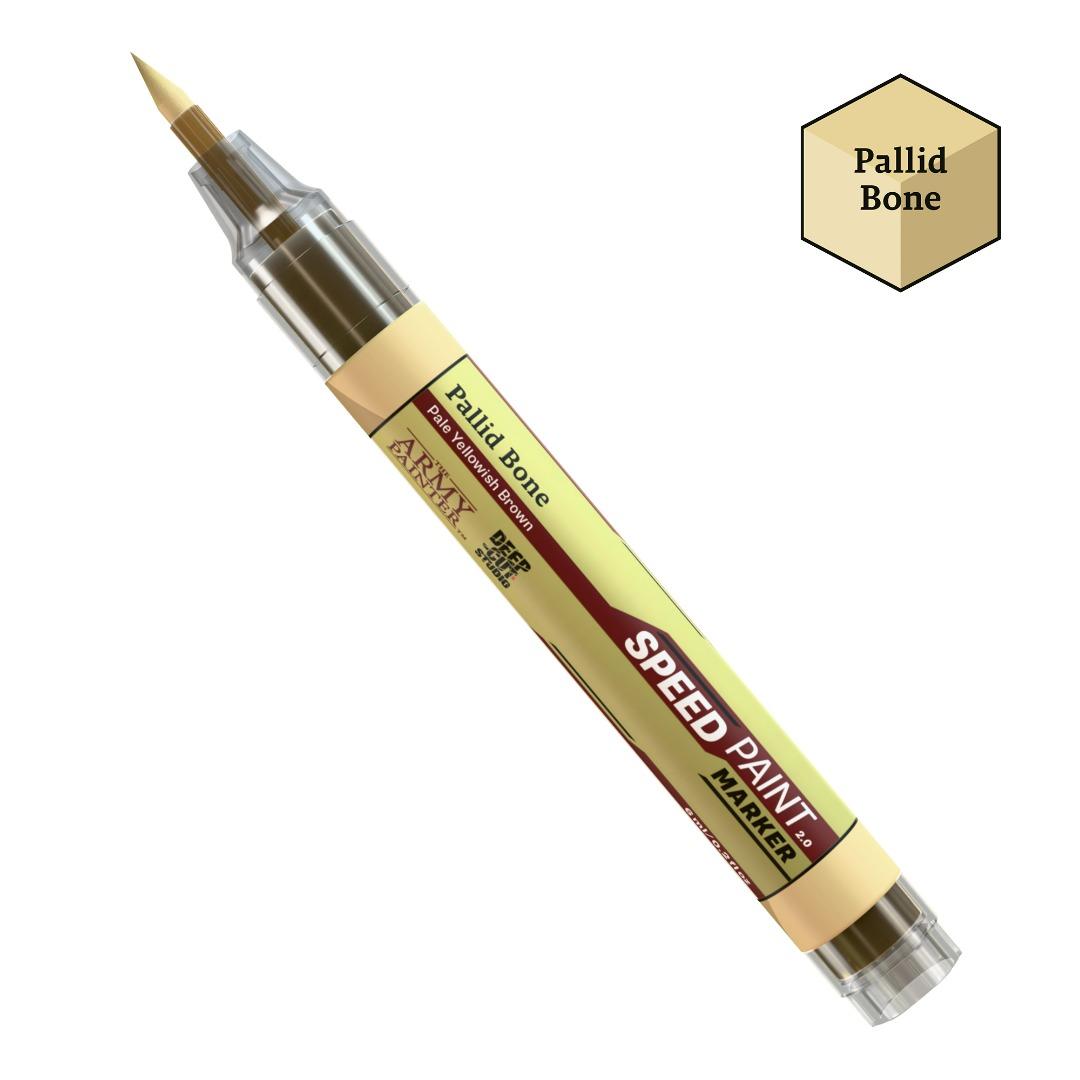 A pale yellowish-brown Pallid Bone Speedpaint Marker and a matching hexagonal color swatch